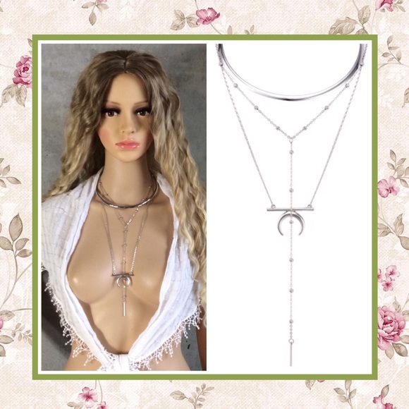 🎀 HORN NECKLACE DANGLE DROP BOHO BOHEMIAN GYPSY LAYER MOOD CHAIN LONG HORN LOOK - Picture 1 of 8